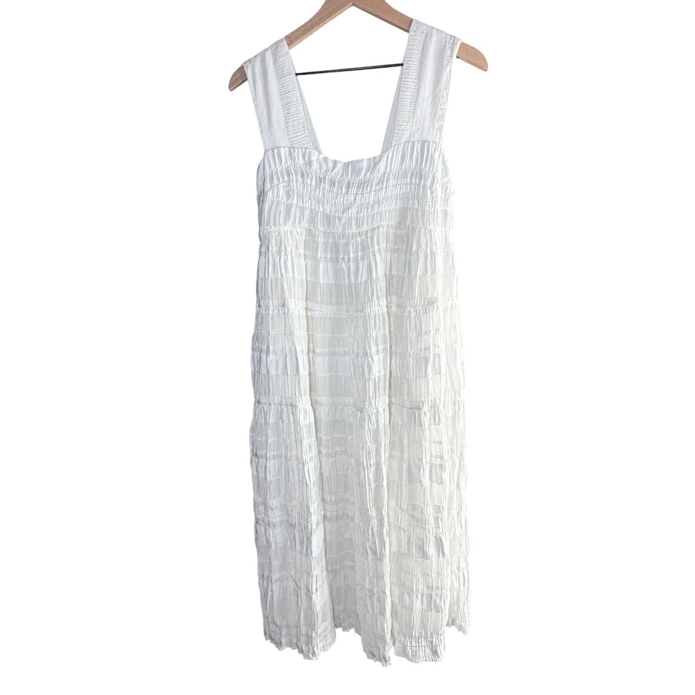 Anthropologie Maeve Helena Dress Women SP White Smocked Tiered Midi Boho